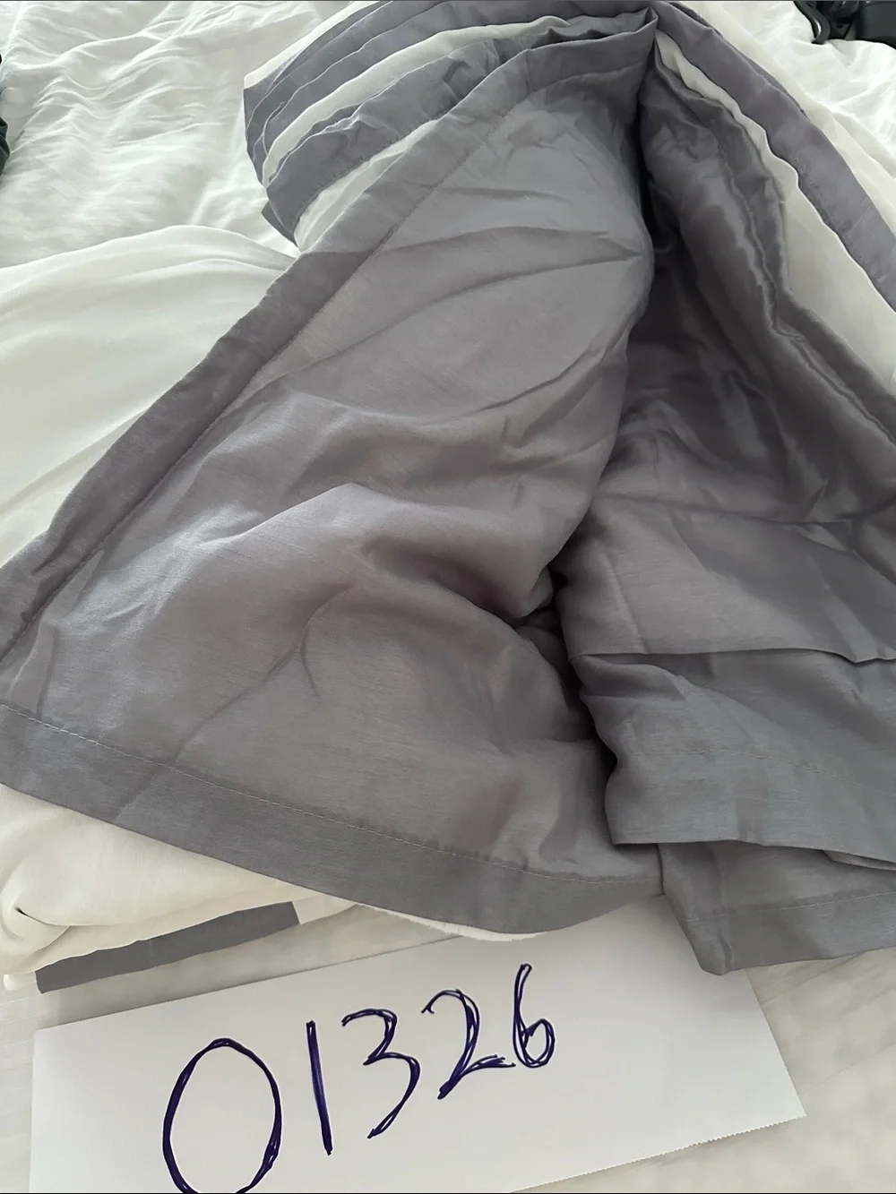 Pair of Pole Top Grey with White Lining Curtain Panels-Triple Layer Size 53* 84L